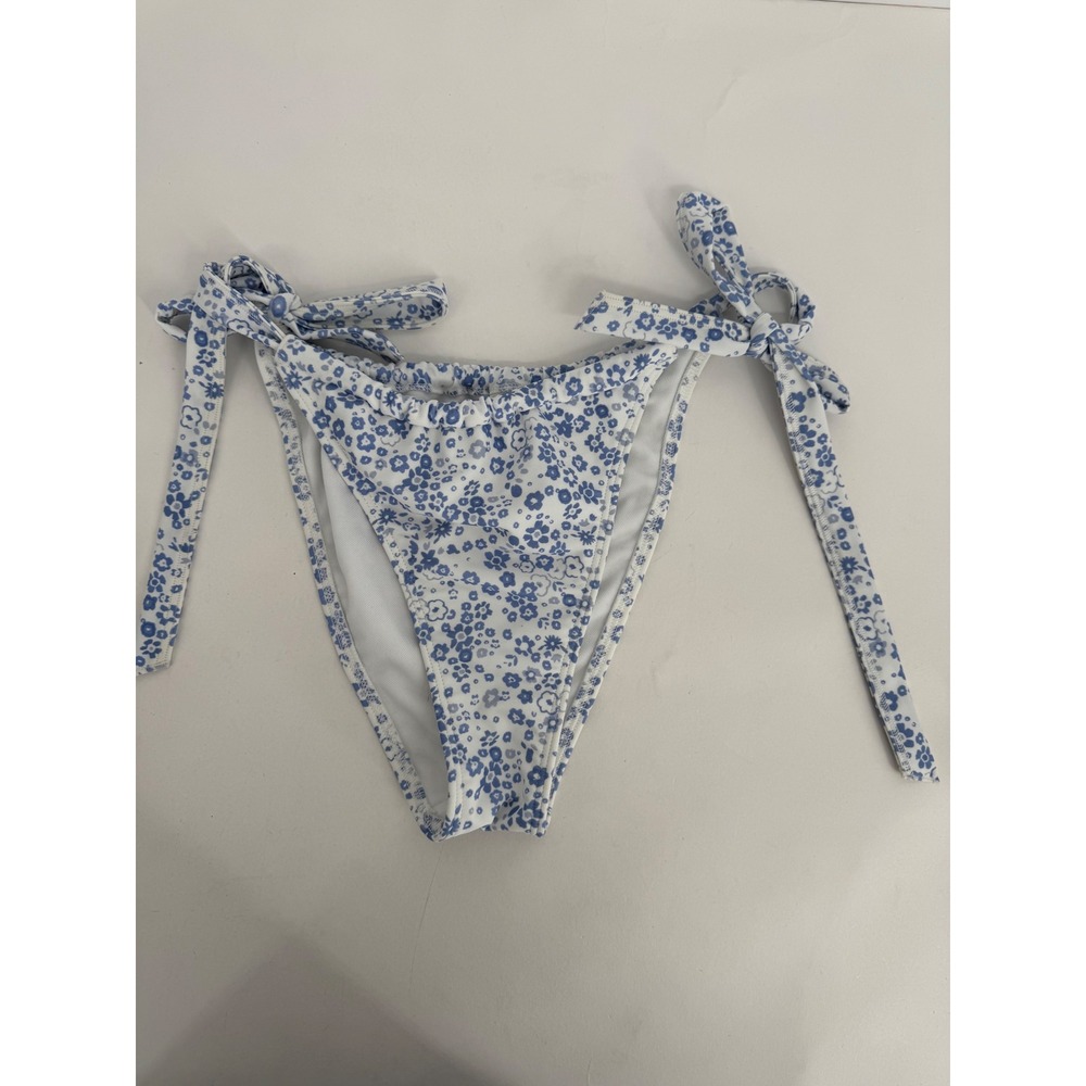 Hollister Blue White Floral Side Tie Bikini Bottoms‎ High Cut Women Medium M